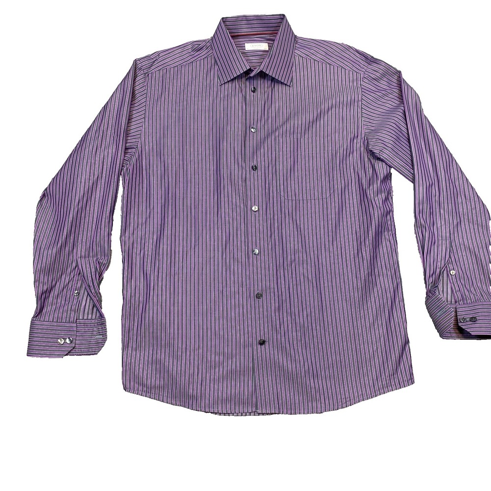 Eton Dress Shirt Mens‎ 42 16.5 Button Striped Purple Cotton Business Preppy